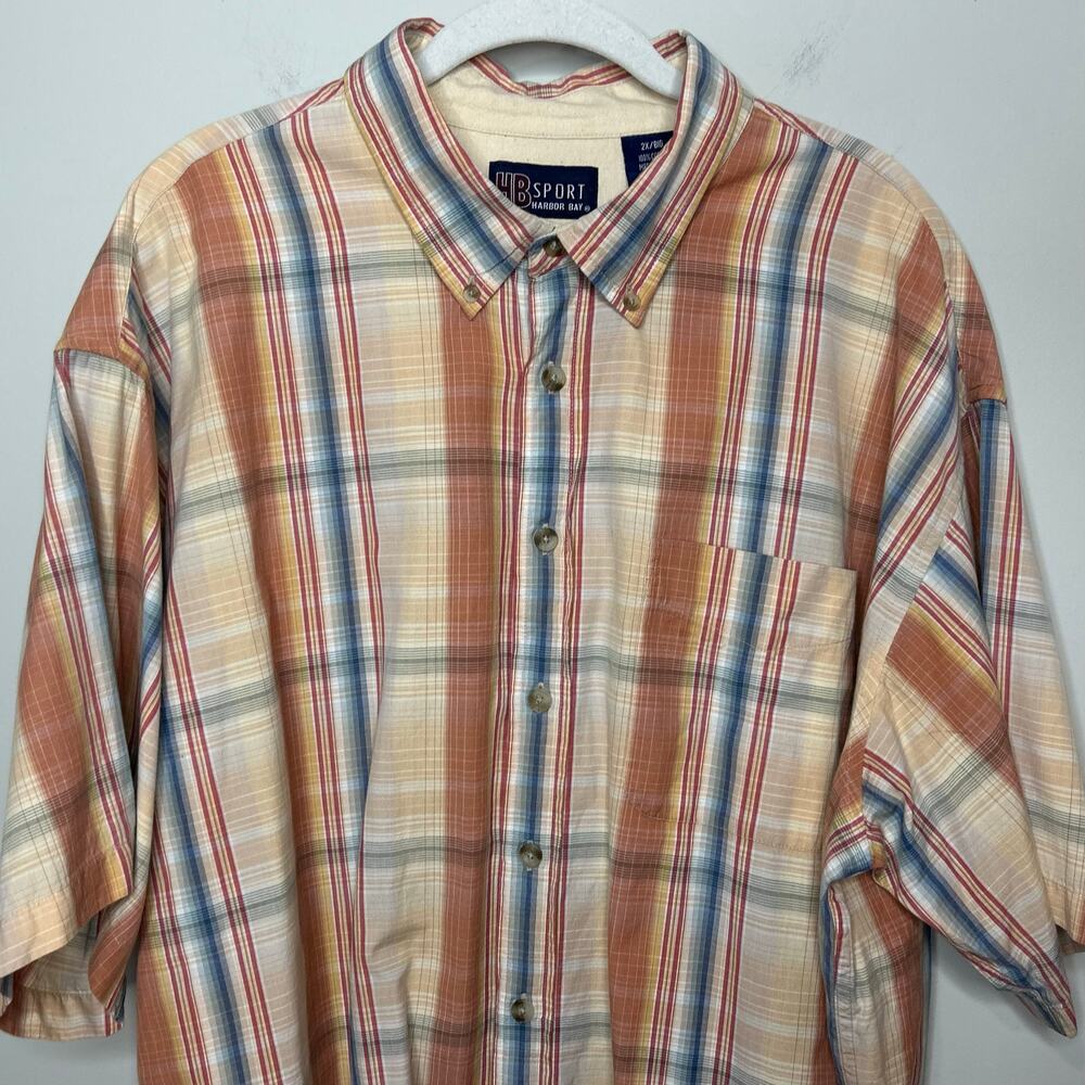 Harbor Bay Sport Plaid Short Sleeve Button Down Shirt Size 2X Big EUC Cotton - Picture 2 of 8